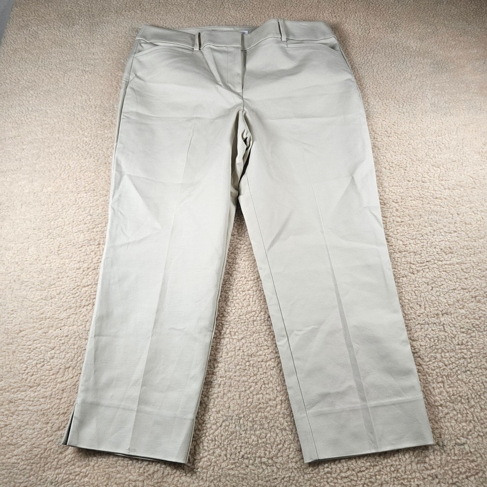 LOFT Curvy Riviera Pants Women Size 14 Beige Cropped Trousers Officecore Chic